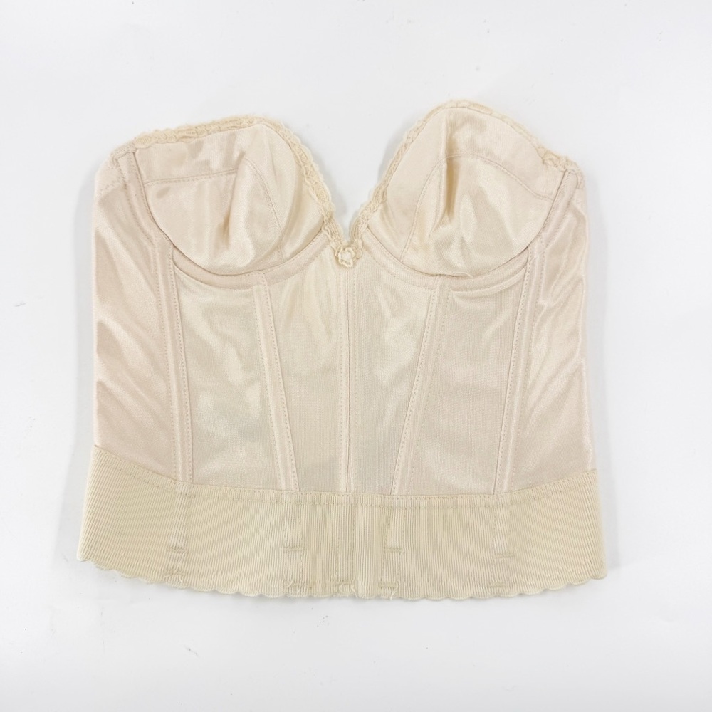 ✅ VINTAGE UNION TAG CREAM BONED BUSTIER SIZE 34A IN CREAM